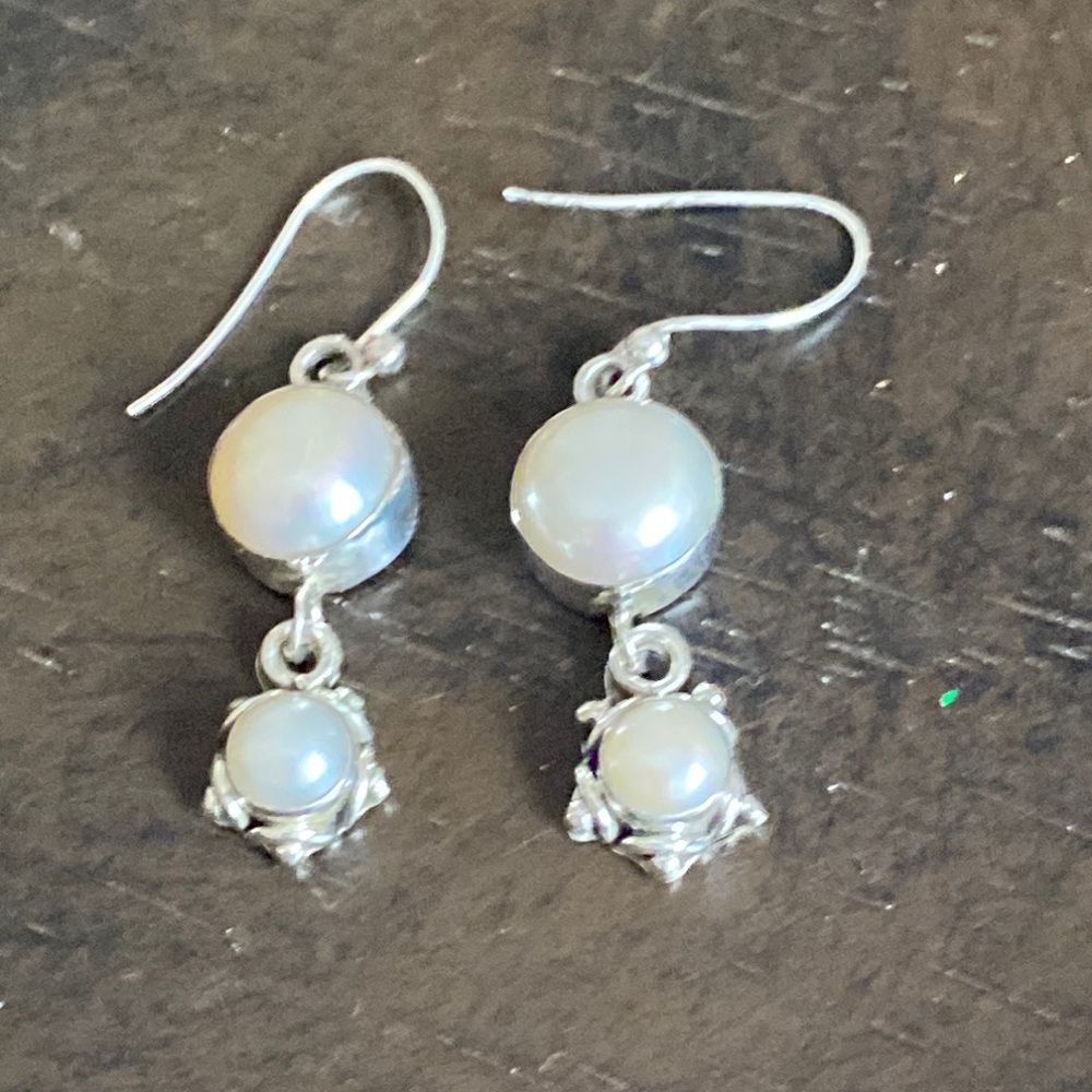 Sterling Silver Pear Dangle Pierced Earrings